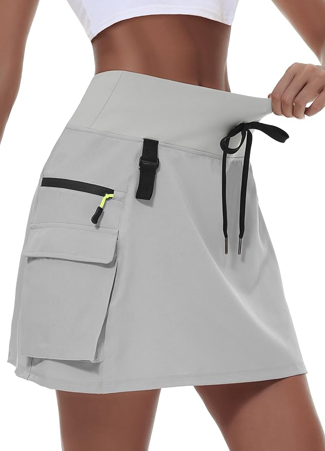 MIVEI Skorts for Woman - Hiking Cargo Skorts with Zipper Pockets, High Waisted Quick Dry Golf Workout, Dressy Casual