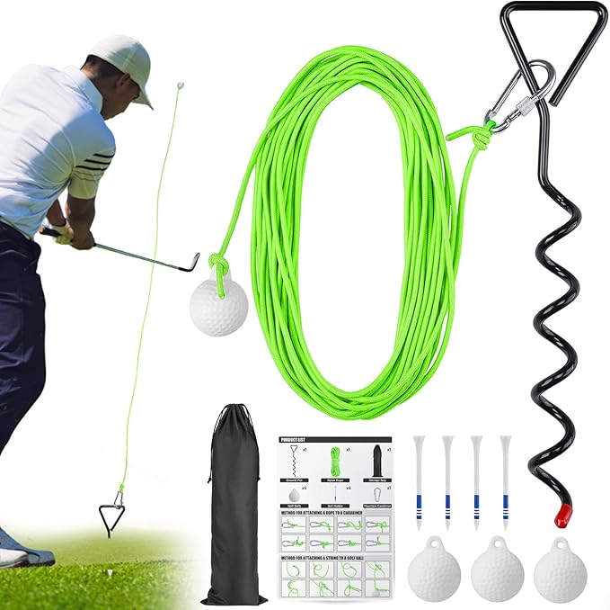 TOBWOLF Golf Ball on a String, 33FT Swing Away Golf Ball on a Rope with Fixed Rod, Golf Rope Swing Trainer, Golf Practice Rope Ball at Backyard or Park for Beginners & Youth to Quickly Practice Swing