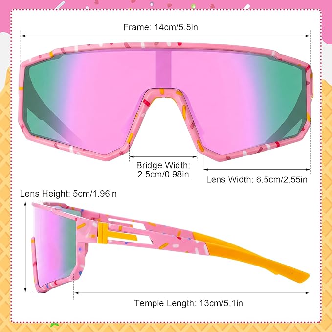 Kingdder 3 Pcs Baseball Ice Cream Drip Sunglasses for Youth Sunglasses for Sport Softball Cycling Baseball Golf