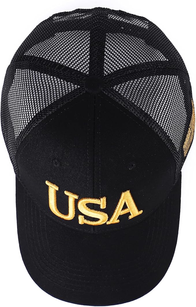 USA Trucker Hat for Men & Women American Flag Cap Adjustable Baseball Cap Mesh Snap Patriotic 3D Embroidered Cap