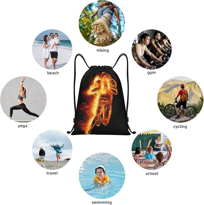 Kids Drawstring Bags Boys Girls, Cool Sports Drawstring Backpack with Printed a Playing Football Man Pattern, Black Casual Knapsack Bags for Teens Adults for Gym Travel Swimming Beach Yoga, Small
