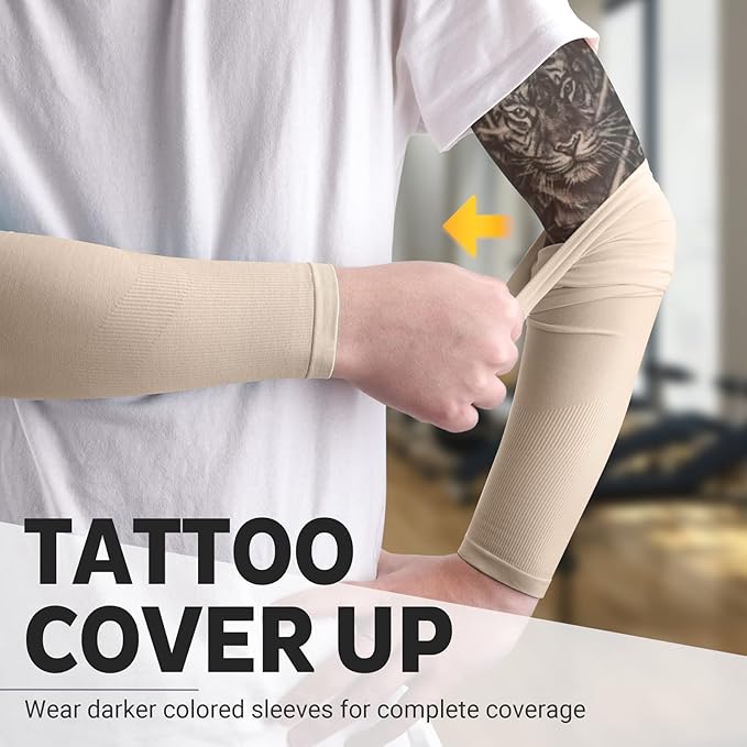 HEGCOIIE UV Sun Protection Arm Sleeves for Men & Women - Tattoo Cover Up - UPF 50 Cooling Sleeve for Golf, Cycling