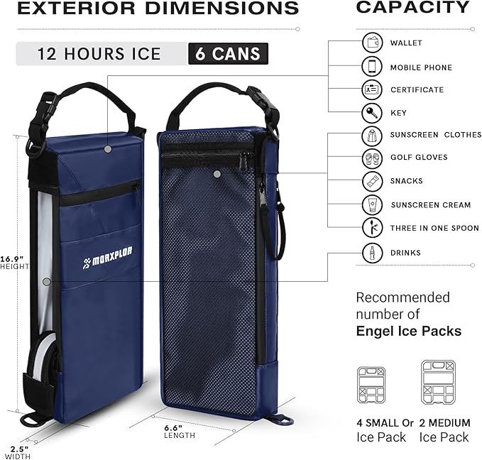 Golf Cooler Bag - 6 Can Insulated Beer Sleeve Soft Cooler,Golf Cart Accessories,Golf Club Bag Accessories