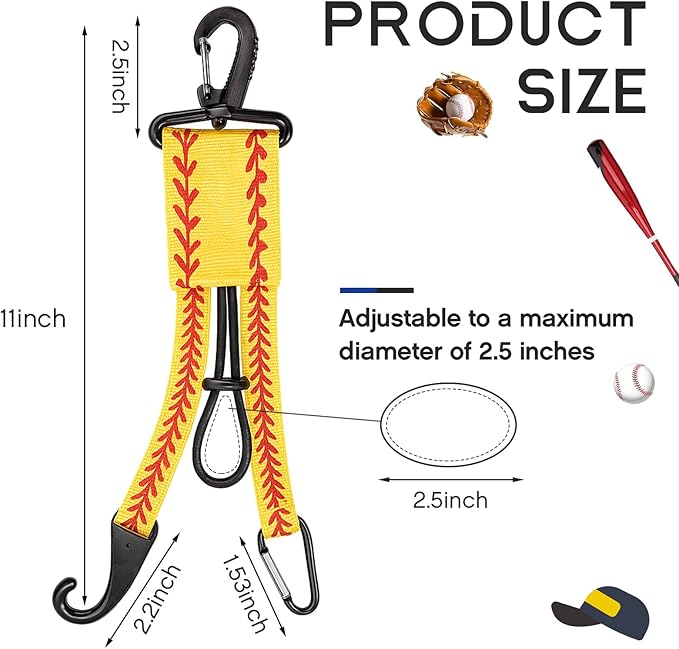 Deekin 2 Pcs Baseball Softball Gear Hanger 3 in 1 Dugout Organizer Bat Holder with Glove Clip and Helmet Hook for Fence Bag Water Bottle Hiking Camping (Softball)