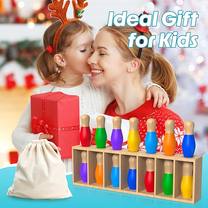 Color Matching Toy Set for Kids, Wooden Bowling Color Matching Game - Image 8