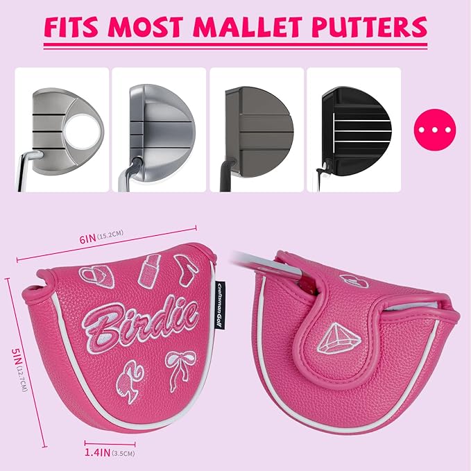 Craftsman Golf Lipstick Diamond Handbag Bow Pink 460 CC Golf Driver Headcover Mallet Blade Putter Covers Gift for Women