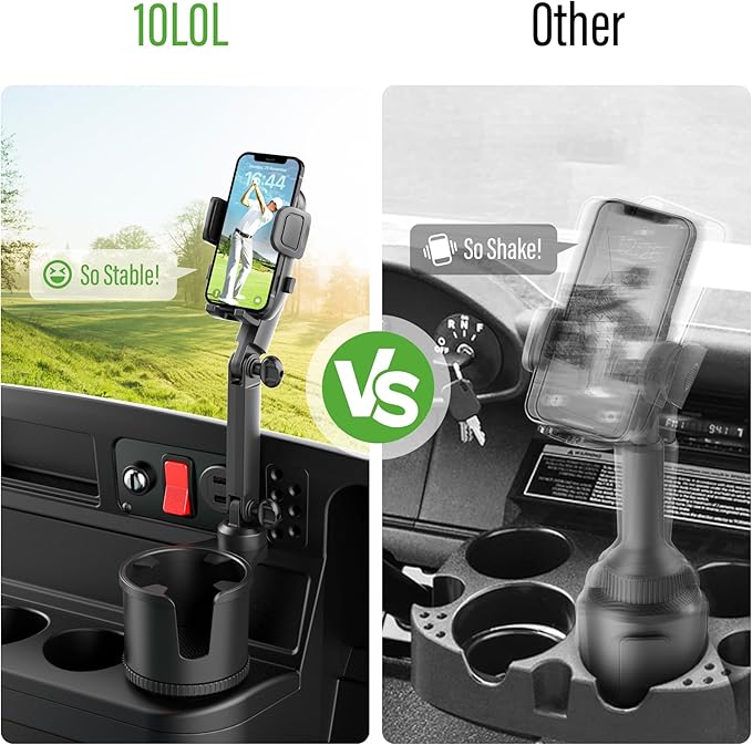 10L0L Updated ABS Golf Cart Cup Holder with Mobile Phone Holder Mount Compatible with Yamaha, EZGO, Club Car Golf Cart Model, 360° Rotatable Stand/One Click to Secure & Release/Expandable