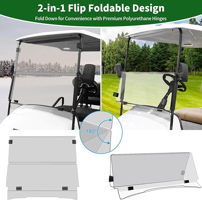 Golf Cart Foldable Windshield 3/16" (5MM) Thicken for 1995-2013 EZGO TXT & Medalist, 40.75" W×33.85" H, Fits 3/4" Rail Front Folding Windscreen Glass Scratch-Resistant, Shatterproof, Anti-UV