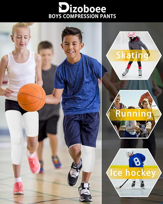 Youth Boys Compression Pants One Leg 3/4 Athletic Leggings for Sports Kids Basketball Tights Football Baseball Pants