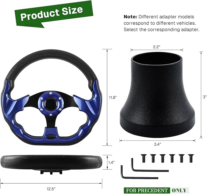 Golf Cart Accessories Steering Wheel D-bottom and Golf Adapter for Club Car PRECEDENT Golf Carts Adapter Skid-(blue)