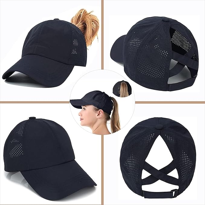 Criss Cross Hat Washed Distressed Baseball Cap Ponytail Hat High Messy Bun Ponycap for Women