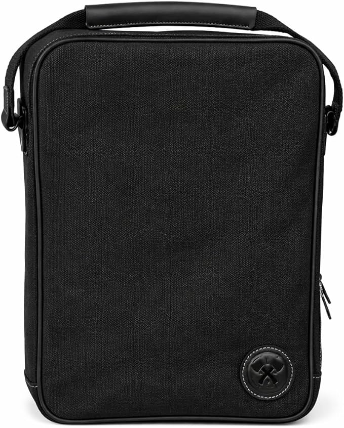 Lumberjack Plaid Golf Shoe Bag - Canvas and Leather, Large Travel Organizer for Men and Women, Breathable Sneaker Carrier (Black)