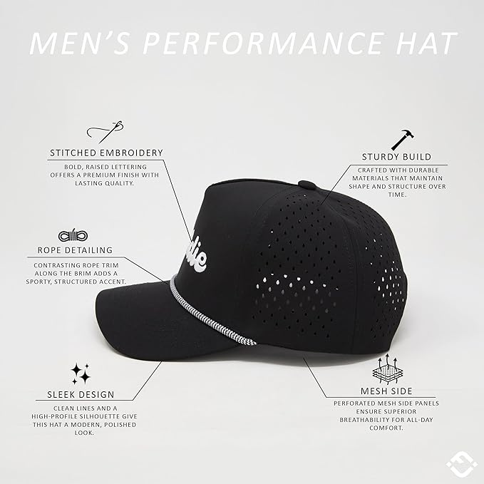Funky Junque Performance Waterproof Golf Rope Hat – Cool Breathable Workout 5 Panel Snapback Cap for Men