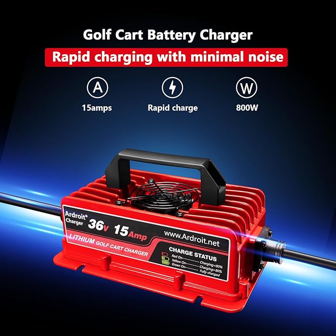 36V Lithium Battery Charger, 43.8V 15A Fast Charging for Golf Cart, IP67 Waterproof, 36 Volt 15 Amp Lithium Charger, Fully Automatic Smart Charging