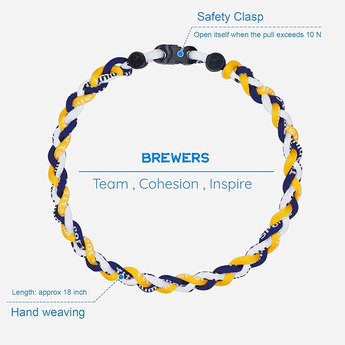 Baseball Rope Necklaces, League Team Colors Braided Necklace, Baseball Team Gifts