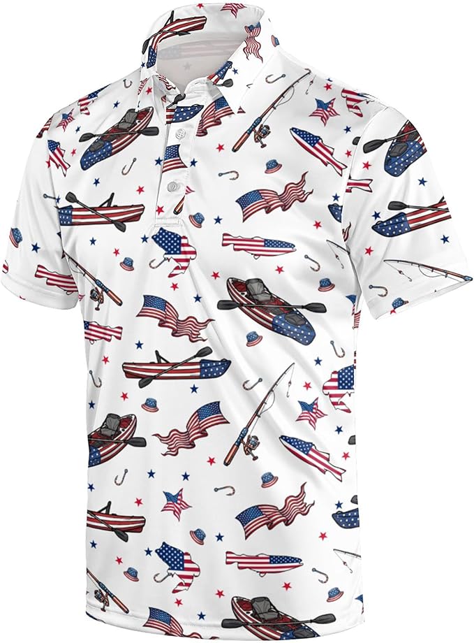 Golf Polo Shirts for Men Funny Print Short Sleeve Golf Shirts Performance Golf Polos