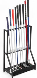 Golf Club Holder for 9 Clubs & 9 Balls, Solid Wood & Iron Golf Organizer, Golf Putter Holder Floor Stand, Golf Club Stand Suitable for Golf Simulators｜Golf Course Accessories