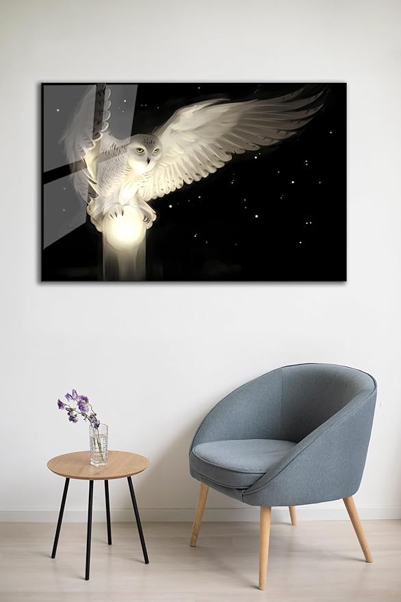 SpiritualHands White Owl Tempered Glass Wall Art Painting - Image 7