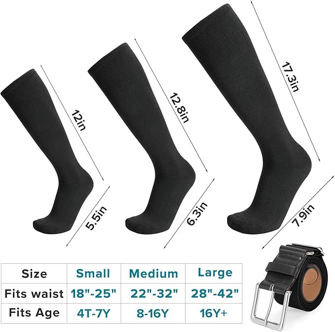 Baseball Socks and Belt Combo for Youth Adult - Softball Sock and Belt for Boys and Girls (2 Pairs of Socks & 1 Belt)