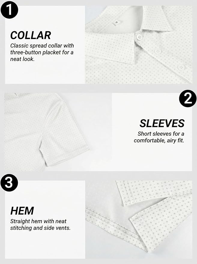 Men's Golf Polo Shirts Short Sleeve Moisture Wicking Dry Fit Performance Print Patterns Collared Polo Shirt