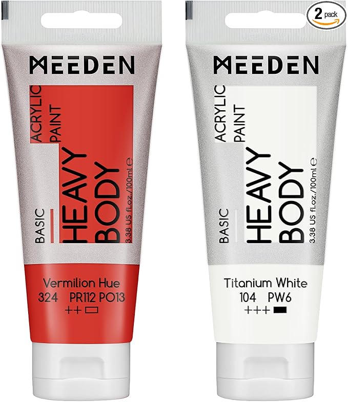 MEEDEN Acrylic Paint Vermilion Hue: Bundled - 100ml/3.38oz x 2 Bulk Heavy Body by MEEDEN