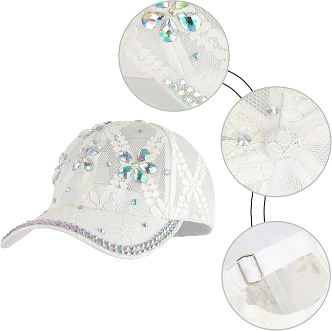 Hoce Fashion Rhinestone Denim Baseball Cap Studded Bling Hat for Women