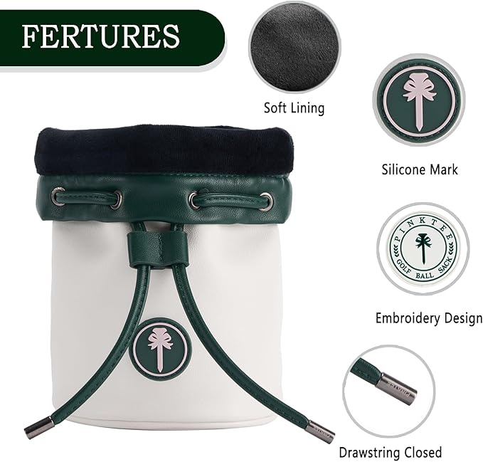PINKTEE Golf Valuables Pouch Leather Golf Tee/Ball Bag with Drawstrings Bucket Waist Design, Golf Accessories Organizer for Women Men