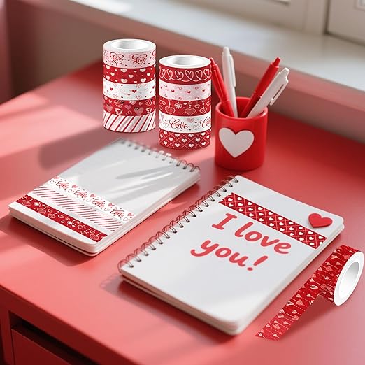 12 Rolls Love Heart Washi Tape Set, Wedding Party, Junk Journal, Scrapbooking - Image 5