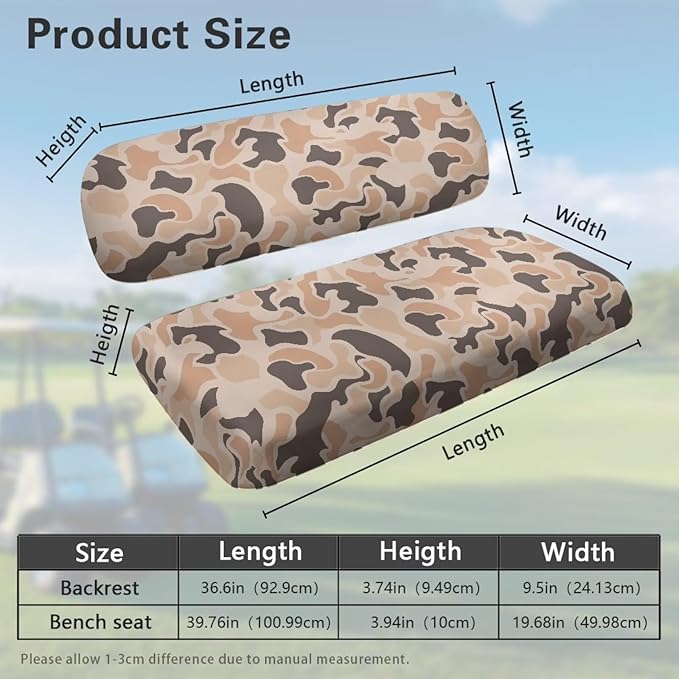 Bulopur Duck Hunting Camo Golf Cart Seat Covers Set Tropical Ezgo Golf Cart Dust Covers for Bench and Backrest, Removable Golfcart Accessory