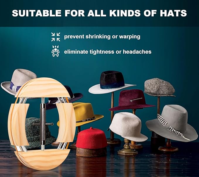 4 Way Hat Stretcher, Hat Stretcher for Fitted Hats, Heavy Duty Hats Shaper Extender w. Lever Wrench for Men All Kind of Caps