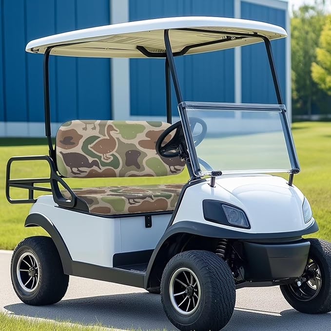 Bulopur Duck Hunting Camo Golf Cart Towel Seat Covers 2 Piece Green Ezgo Club Car Seat Cover for 2 Passenger Carts Soft Breathable Golfcart Seats Blanket Washable