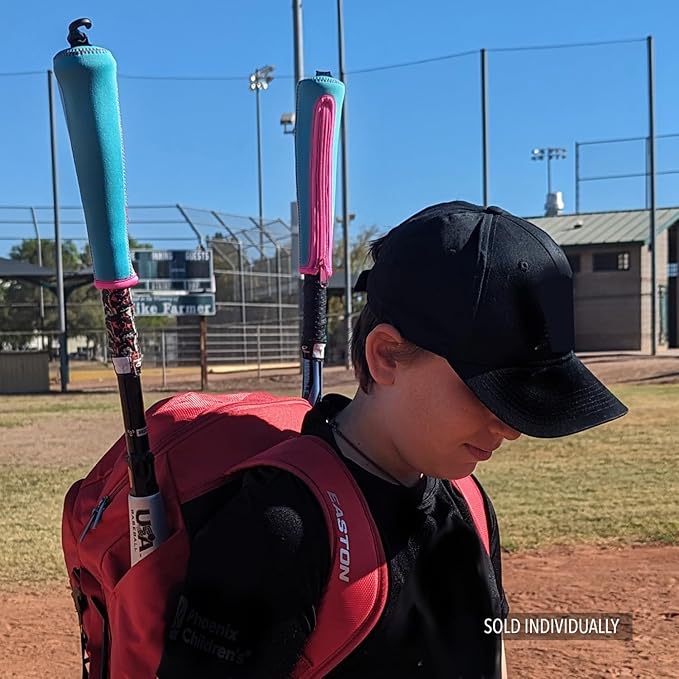Handle Cover - Baseball Bat Cover Sleeve Protects Vehicle & Bat Grip - Batting Gloves & Helmet Companion with Zippered Hook - Softball Accessory