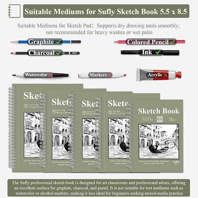 SuFly Small Sketch Book 5.5"x8.5", Spiral Bound Sketchbook Hardcover - Image 5