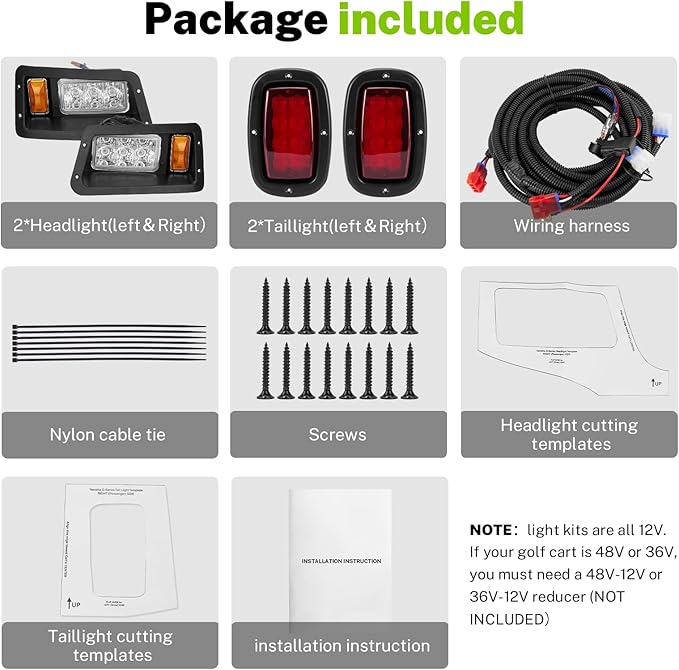 LED Headlights and Tail Lights Kit Compatible Yamaha G14, G16, G19, G22 Golf Cart Models