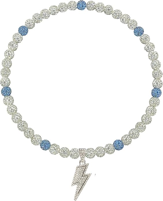Baseball Necklace for Men 16/18/20 Inch Bling Ice Collection Lightning Bolt Pendant Necklace for Women Rhinestone Clay Beaded Discoball Accessories Gifts for Baseball Team Players Lovers