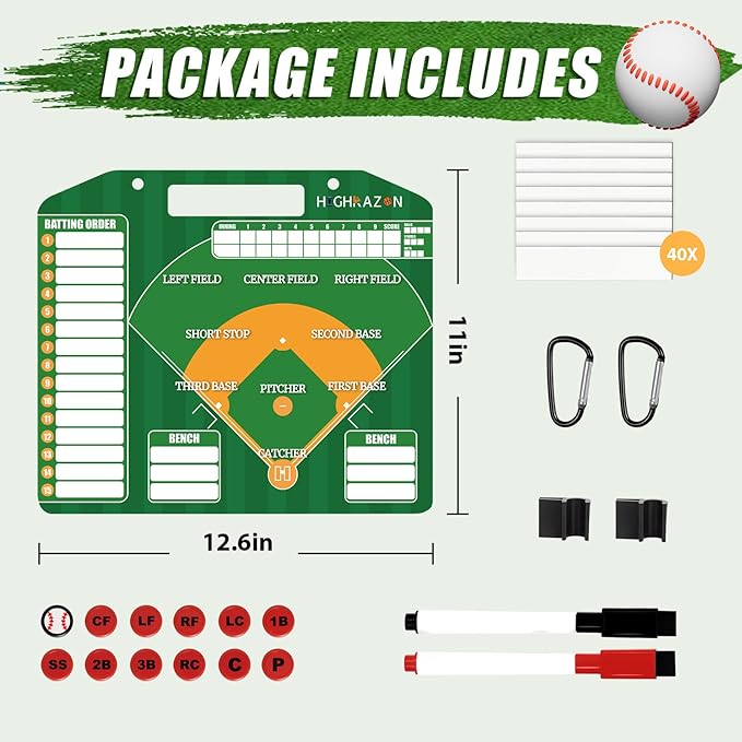 Magnetic Baseball Lineup Board with Bag - Dry Erase Coaching Board for Baseball,Softball Lineup Cards Marker Boards,Baseball Lineup Board for Dugout,Baseball Clipboard for Coaches