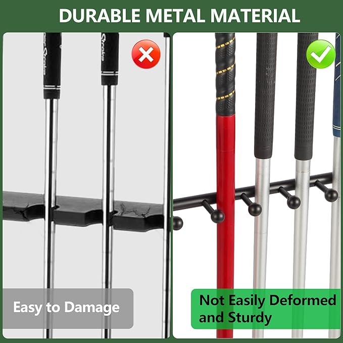 Golf Club Holder for 9 Clubs & 9 Balls, Solid Wood & Iron Golf Organizer, Golf Putter Holder Floor Stand, Golf Club Stand Suitable for Golf Simulators｜Golf Course Accessories