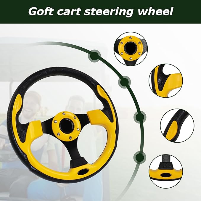Golf Cart Steering Wheel, Skid Steering Wheel, Universal Golf Cart for Club Car EZGO RXV and TXT, Yamaha, Precedent Tempo, DS
