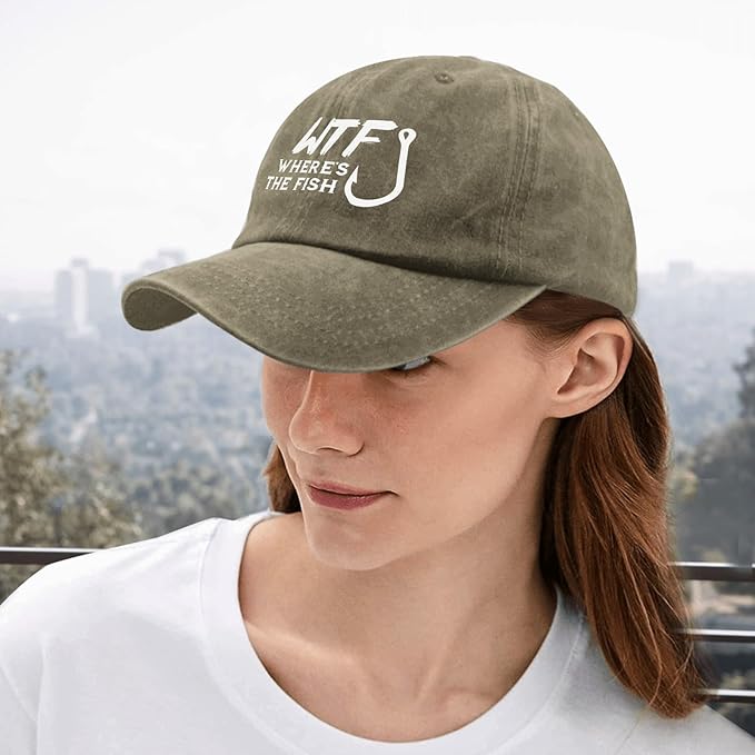 WTF Where's The Fish caps Funny Vintage Cotton Washed Baseball Caps Adjustable Low Profile Dad Hat