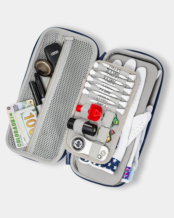 Pins & Aces Glove and Accessory Caddie - Your All-In-One Solution For Organizing And Carrying Essential Golf Accessories On The Course (Black)