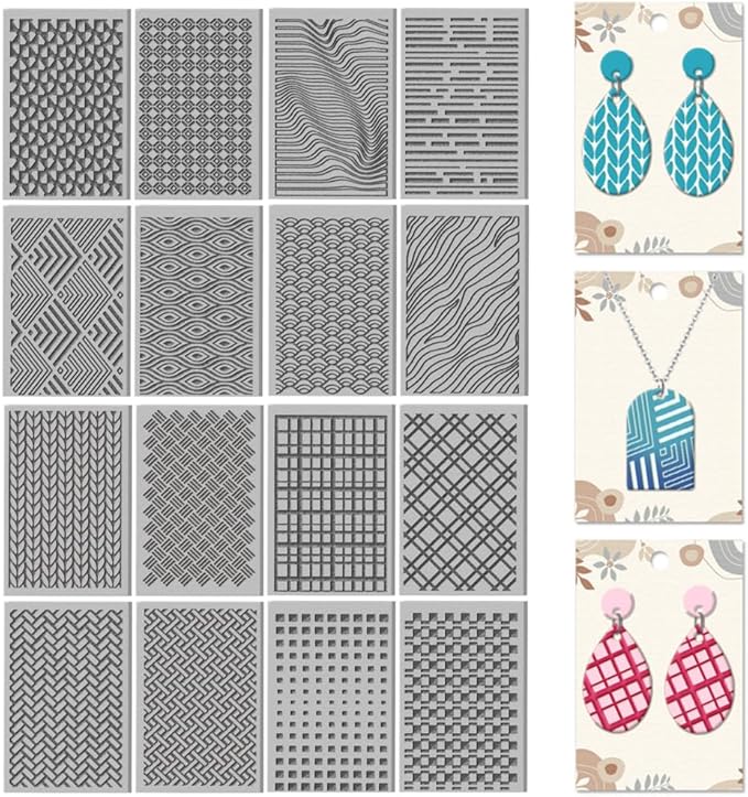CHGCRAFT 16 Sheets Artistic Lines Clay Texture Mat Wavy and Plaid Pattern by chgcraft