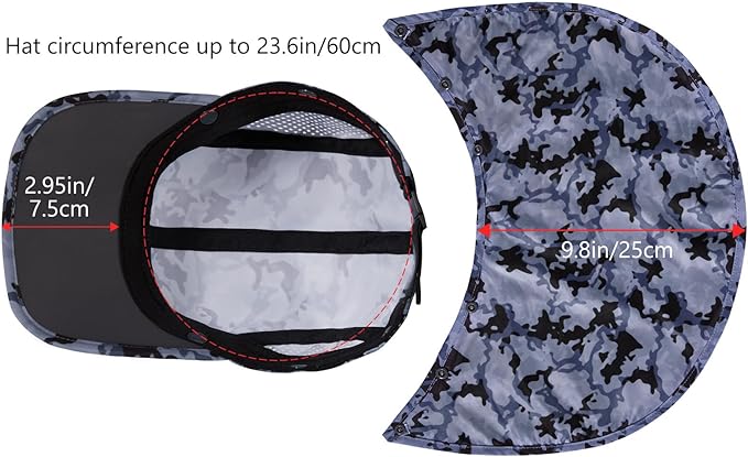 BASSDASH UPF 50+ Foldable Fishing Hat Baseball Cap with Removable Neck Flap Portable for Men Women Golf Hiking