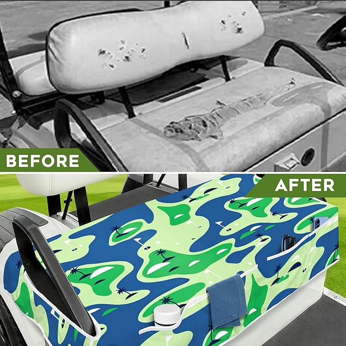 Golf Cart Seat Covers Club Car Golf Cart Accessories 4 Pockets Golf Carts Seat Towel Blanket for Men Women Golf Cart Decor
