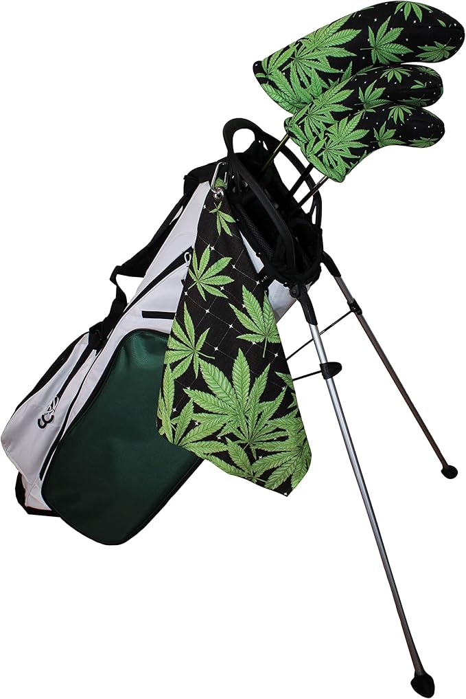 Black Marijuana Leaf | Golf Club Headcover | Driver Fairway Hybrid-Sold Separately | Handmade in USA by BeeJos