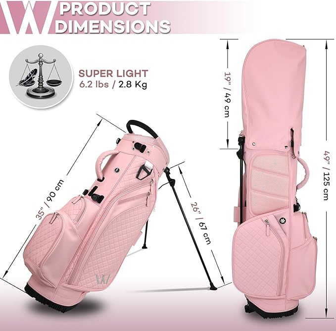 Luxury Womens Golf Bag, PU Leather Golf Stand Bag for Women/Ladies, 14-Way Full-Length Top Dividers, Ultra Lightweight, Large Pockets for Accessories