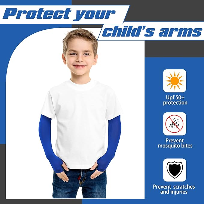 Mepase 10 Pairs Arm Sleeves for Kids Arm Sleeves for Boys UV Sun Protection Cooling Sleeves Youth Sport Compression Sleeves