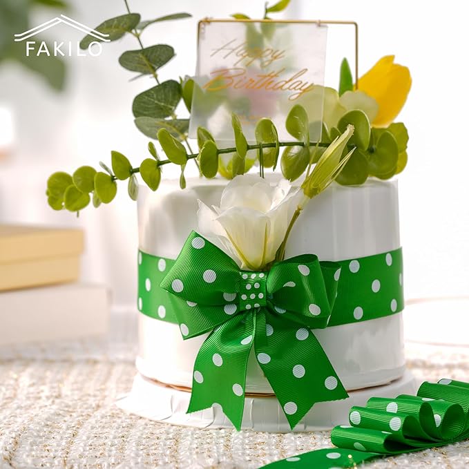 Polka Dot Grosgrain Ribbon 1.5 Inch, 25 Yards Spool Green and White Polka Dot - Image 4