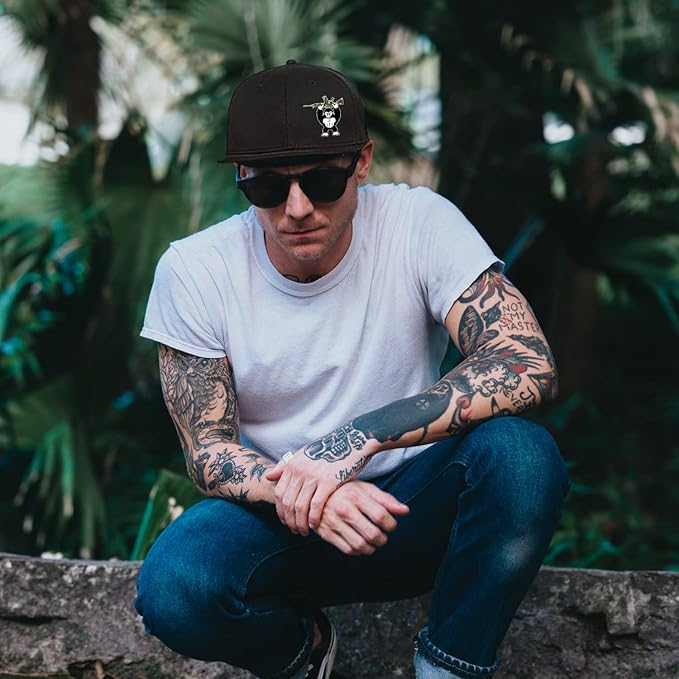 Skull Finger Flat Bill Hats for Men Black Mens Snapback Hat Baseball Cap Fitted Hat Rock N Roll Skeleton Hand Snap Backpack