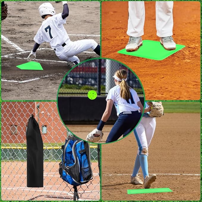 Baseball Home Plate Set, Glow in The Dark Baseball Softball for Practice, with 3 Base Plates, a Home Plate,a Pitcher’s Plate, 4 Pickballs, 1 Storage Bag