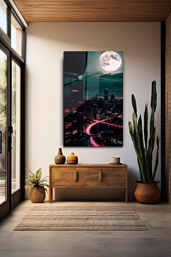 SpiritualHands Moon And City Glass Wall Art Painting - Image 2